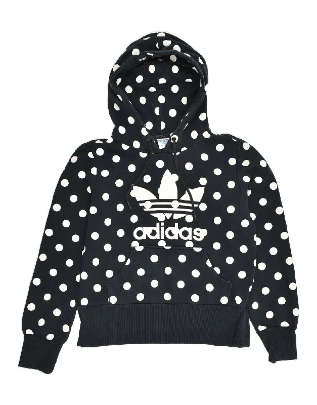 ADIDAS Womens Graphic Hoodie Jumper EU 40 Medium Navy Blue Polka Dot