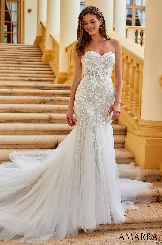 Amarra BELLA 84375 Size 8 Sheer Beaded Mermaid Wedding Dress Off the shoulder Bridal Gown