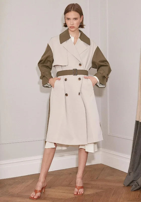 Jovonna Two Tone Oversize Trench Coat, Khaki