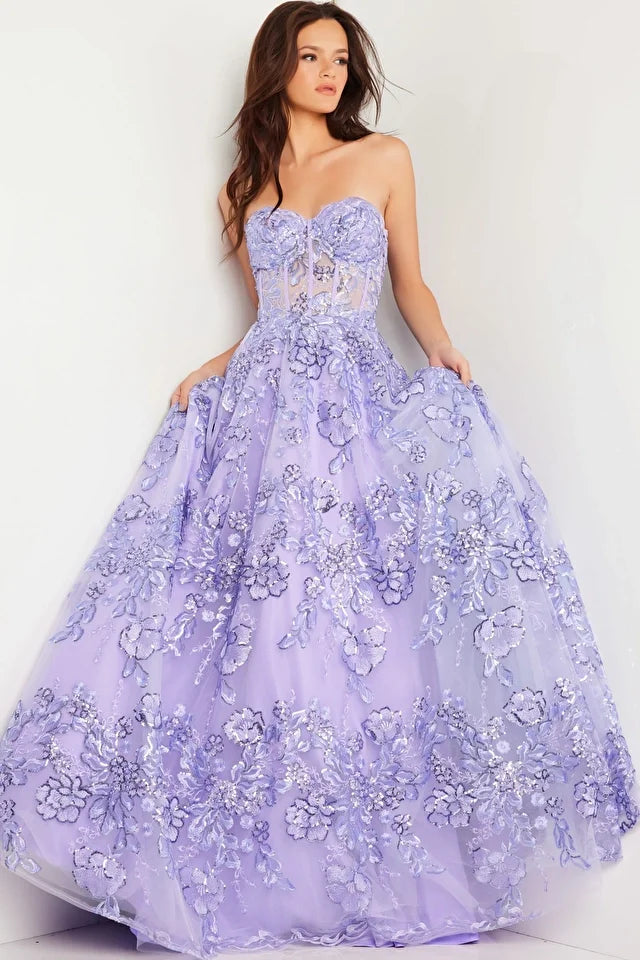 Jovani 26223 Long Prom Dress Sleeveless Ballgown A-Line Corset Floral/Sequin Sweetheart Neckline  Formal Pageant Gown