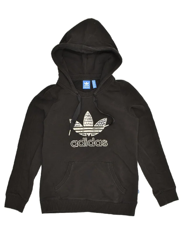 ADIDAS Womens Graphic Hoodie Jumper UK 12 Medium Black Cotton