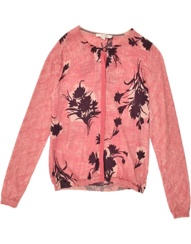 BODEN Womens Cardigan Sweater UK 14 Medium Pink Floral Wool