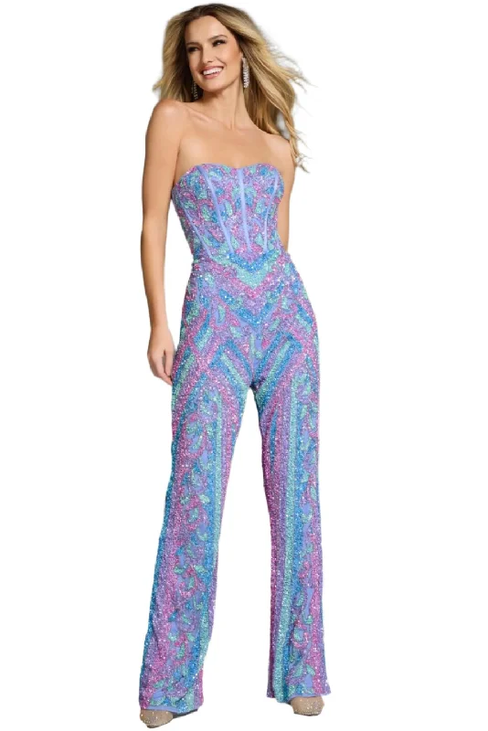 Jovani 42597 Strapless Sequin Jumpsuit Formal Sequin Corset Beaded Pageant Fun Fashion