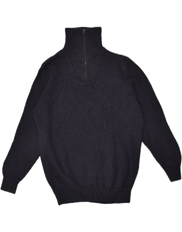 ZEGNA S Womens Zip Neck Jumper Sweater UK 16 Large Navy Blue Wool