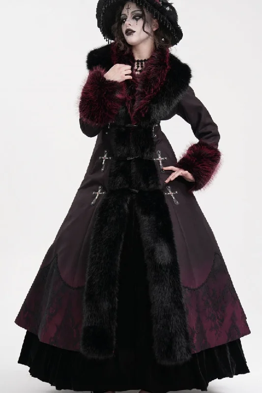 Black/Red Cross Long Sleeves Lace Women's Gothic Long Coat