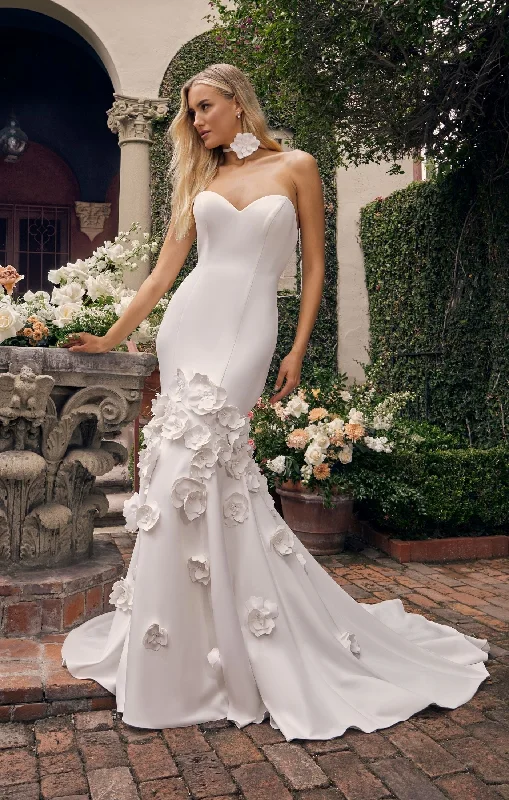 Casablance Bridal 2539 Fernande Mermaid Satin Strapless Sweetheart Neckline Train 3D Floral Appliques Wedding Gown