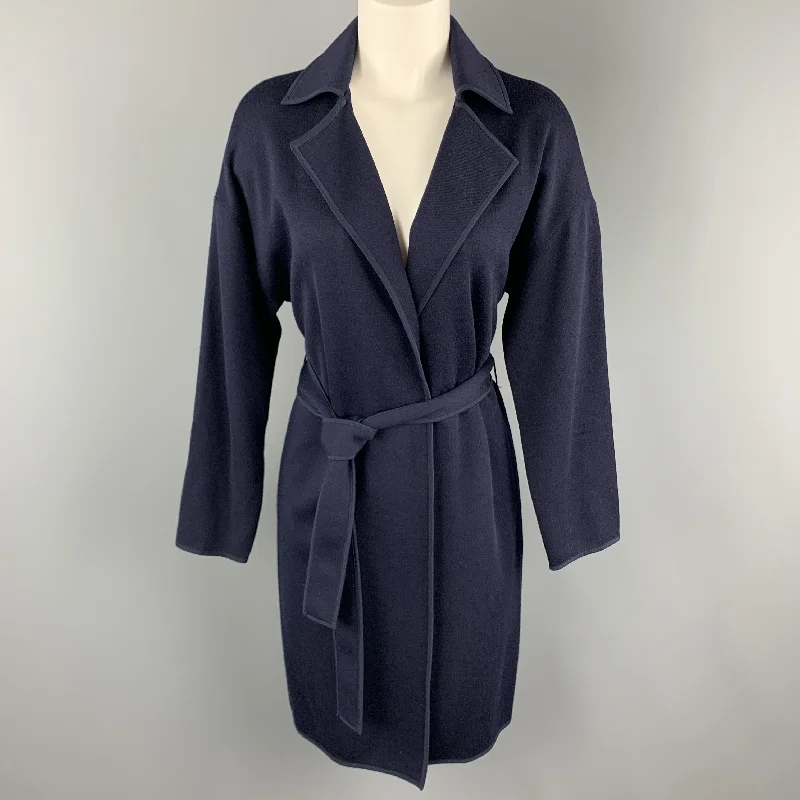 ST. JOHN Size S Navy Wool Blend Extended Cardigan Duster Coat