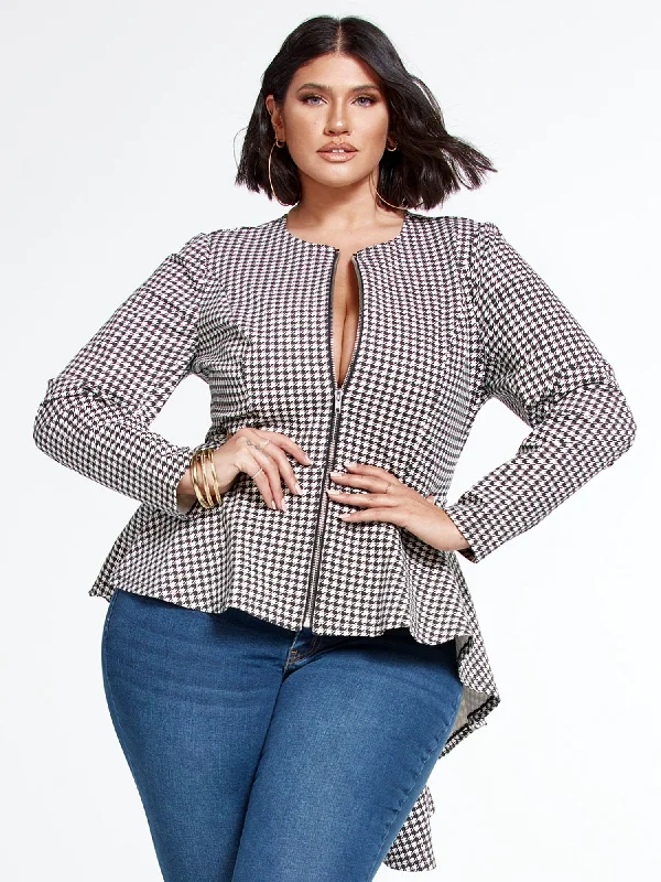 Sasha Good Form Ponte Houndstooth Peplum Blazer