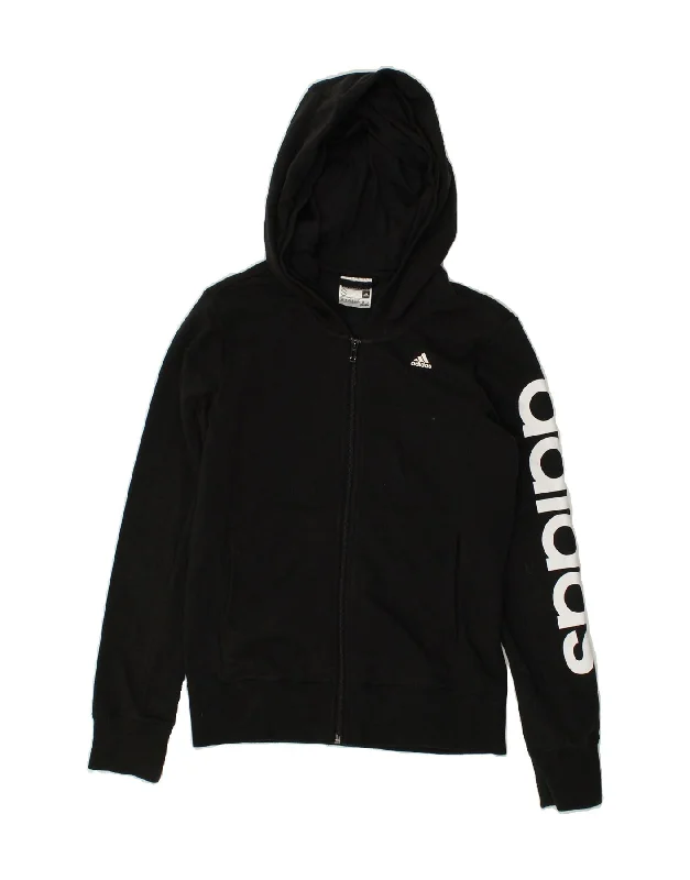 ADIDAS Womens Graphic Zip Hoodie Sweater UK 10 Small Black Cotton