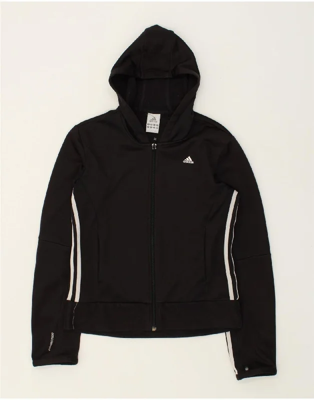 ADIDAS Womens Zip Hoodie Sweater UK 12 Medium  Black Polyester