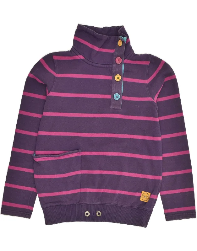 JOULES Womens Button Neck Sweatshirt Jumper UK 10 Small Purple Striped