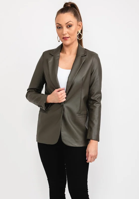 Seventy1 Faux Leather Blazer, Khaki