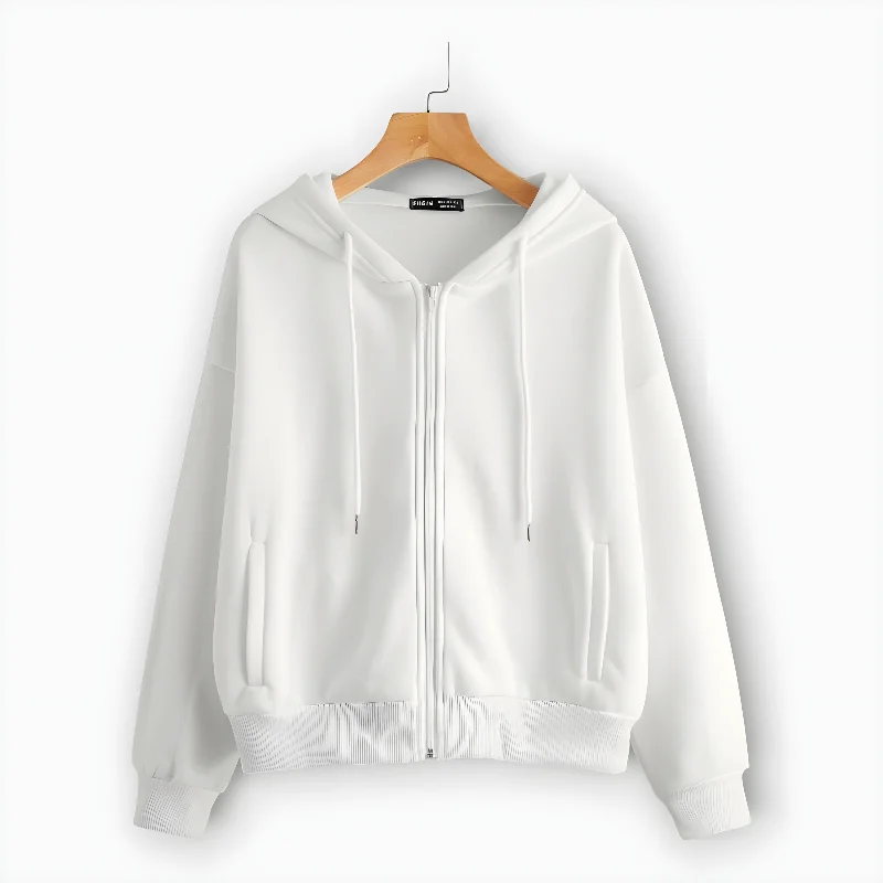 Winter White Zipper Hoodie For Women's