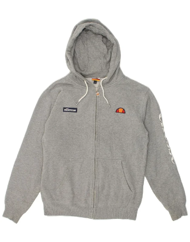 ELLESSE Womens Graphic Zip Hoodie Sweater UK 10 Small  Grey Cotton