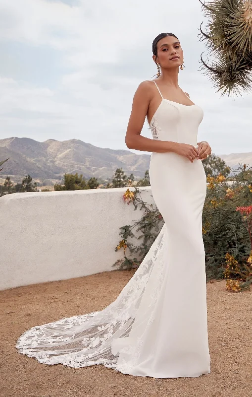 Beloved by Casablanca Bridal BL429 Arizona Wedding Dress Fit And Flare Scoop Neck Spaghetti Strap Floral Lace With Sequin Train Wedding Gown