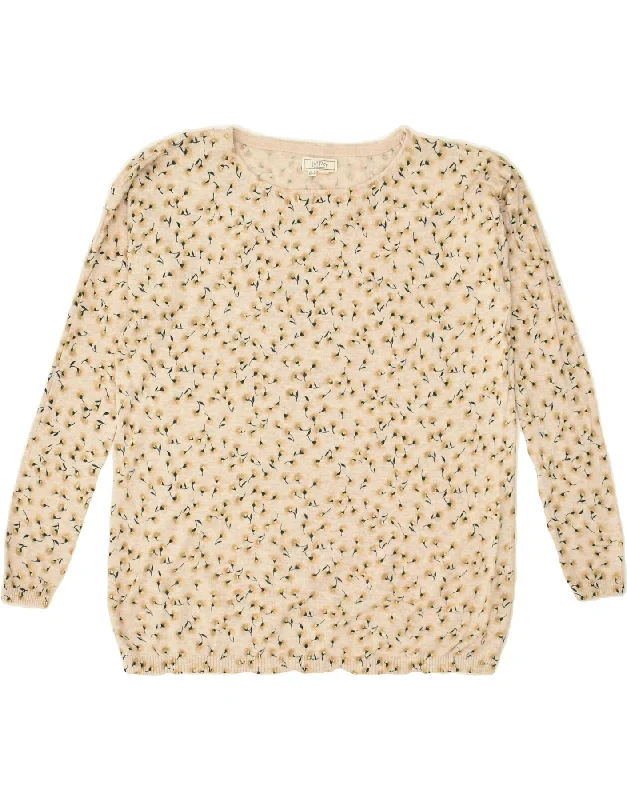 FAT FACE Womens Boat Neck Jumper Sweater UK 8 Small  Beige Floral Cotton