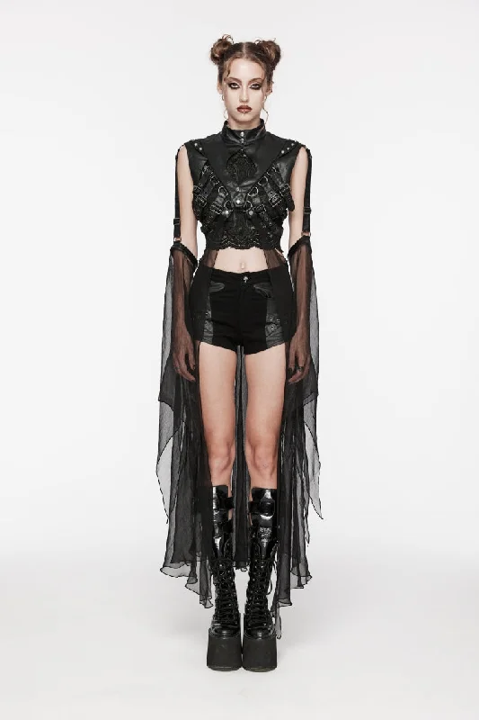 Black Stand Collar Sheer Women's Punk Removable Cape