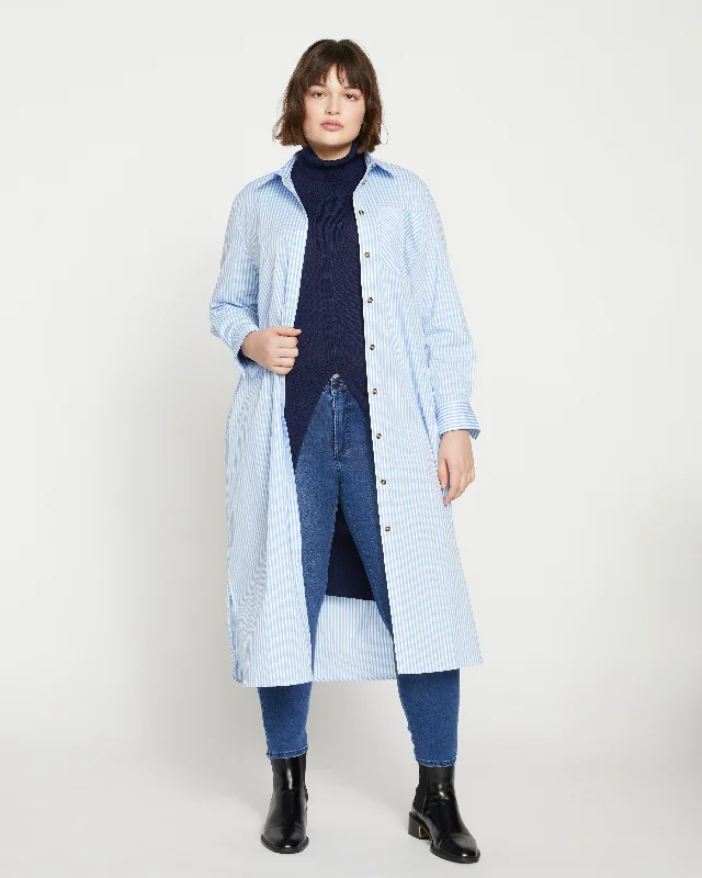 Odeon Stretch Poplin Shirtdress - Blue/White Stripe