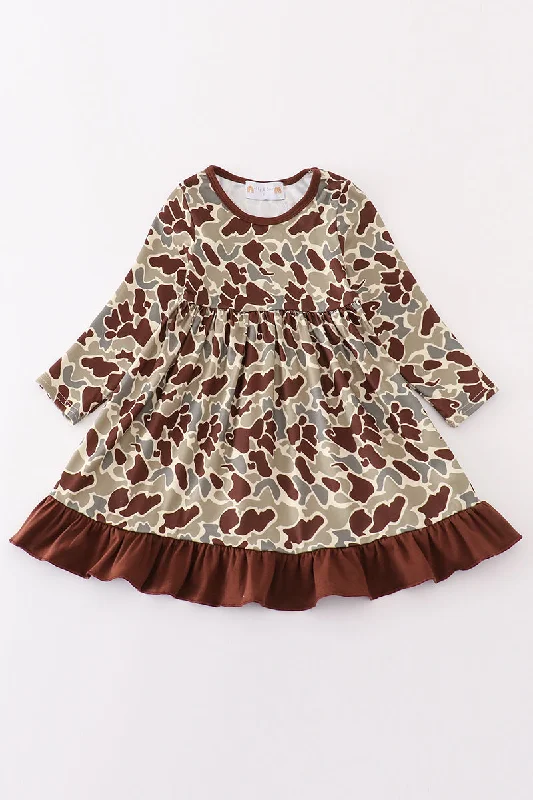 Camouflage print ruffle dress