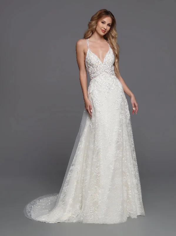 DaVinci Bridal 50736 A-Line V-Neck Keyhole Back Lace Appliques Tulle Train Wedding Gown