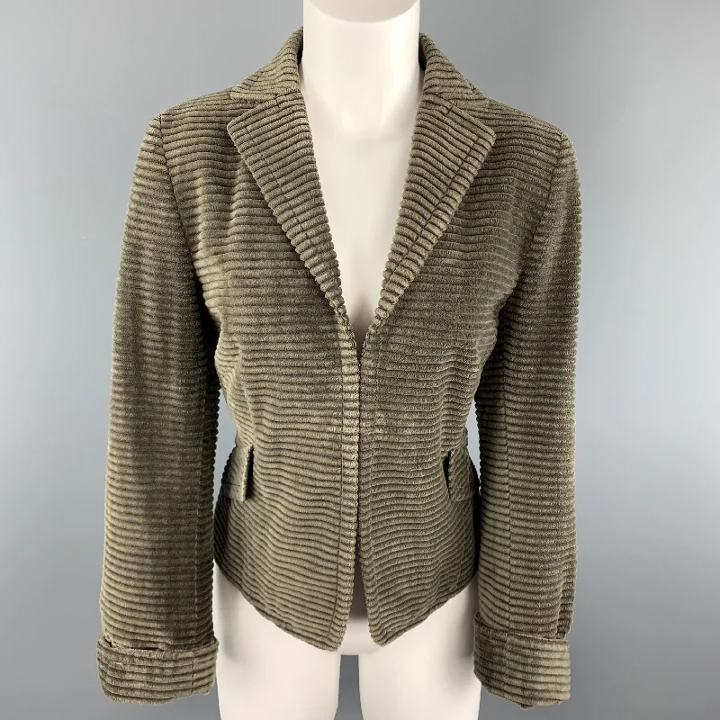 AKRIS Size 10 Taupe Corduroy Jacket Hook Eye Blazer