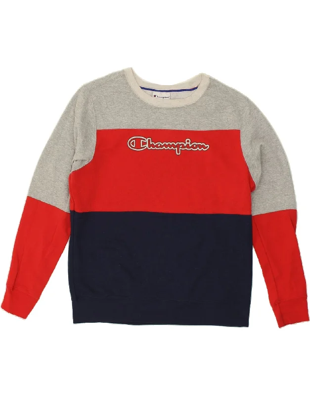 CHAMPION Womens Graphic Sweatshirt Jumper UK 16 Large Red Colourblock